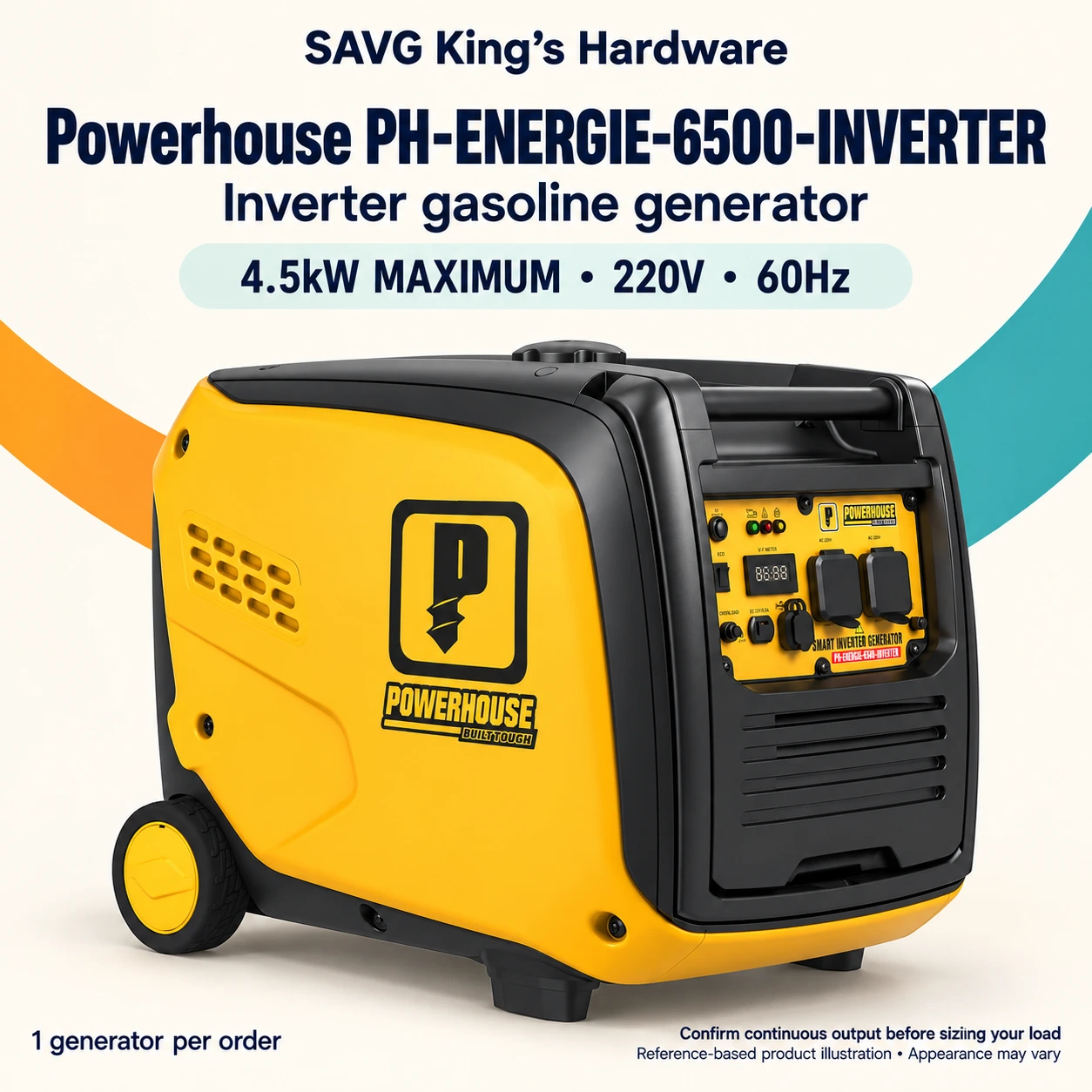 Powerhouse PH-ENERGIE-6500-INVERTER Gasoline Generator — 4.5kW Maximum — reference-based product illustration