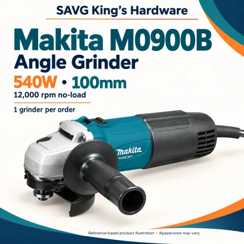 Makita M0900B Angle Grinder 100mm, 540W — Slide Switch — reference-based product illustration