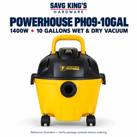 Powerhouse PH09-10GAL 1400W 10-Gallon Wet & Dry Vacuum Cleaner — SAVG King's Hardware model-reference illustration; verify box contents.