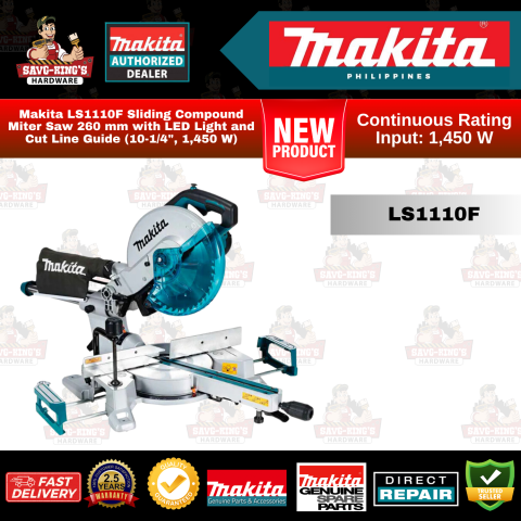 Makita LS1110F Sliding Compound Miter Saw 260 mm with LED Light and Cut Line Guide (10-1/4", 1,450 W)
