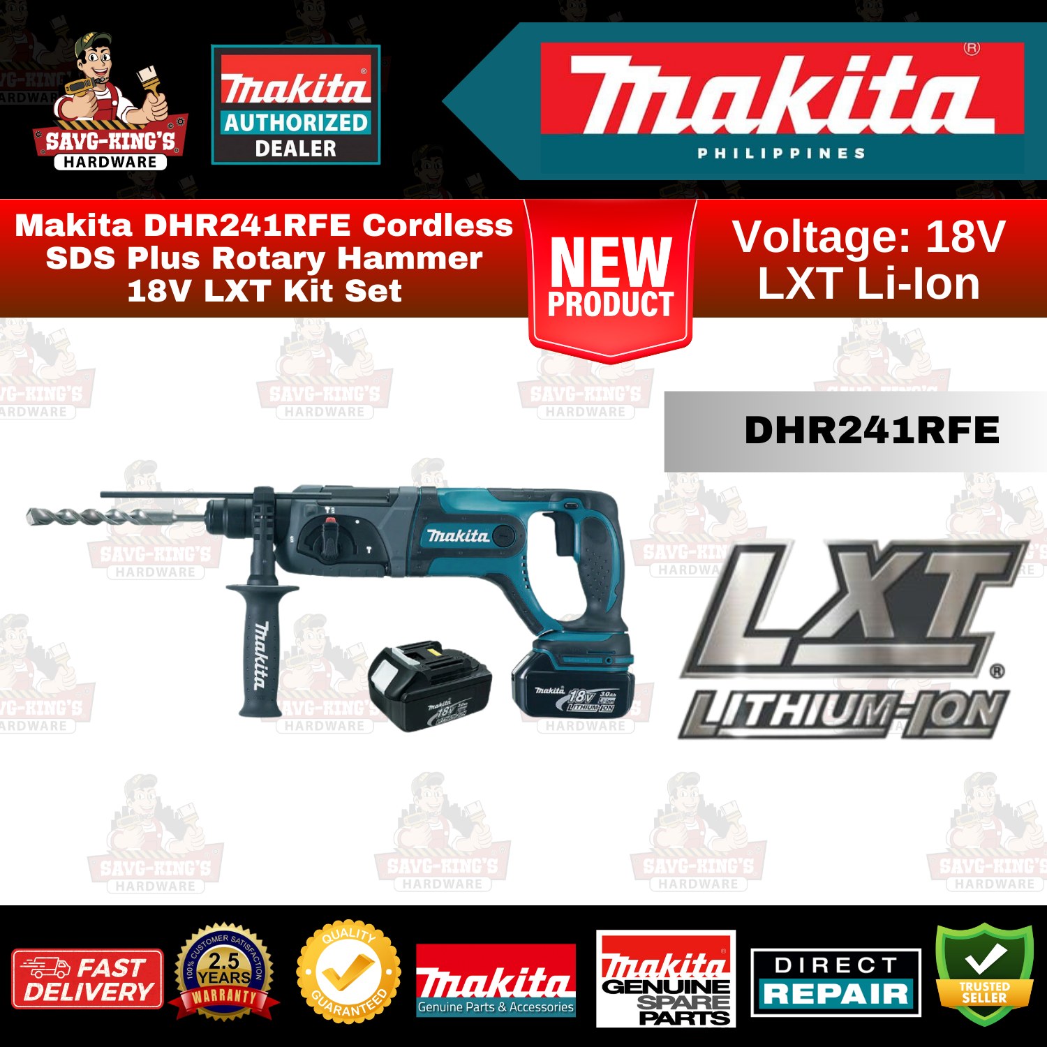 Makita DHR241RFE Cordless SDS Plus Rotary Hammer 18V LXT Kit Set