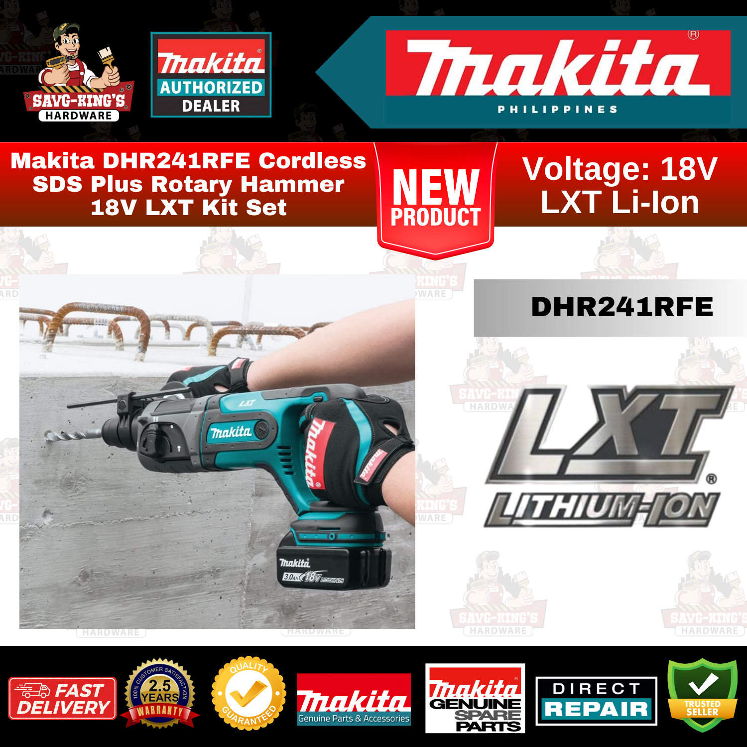 Makita DHR241RFE Cordless SDS Plus Rotary Hammer 18V LXT Kit Set - Image 2