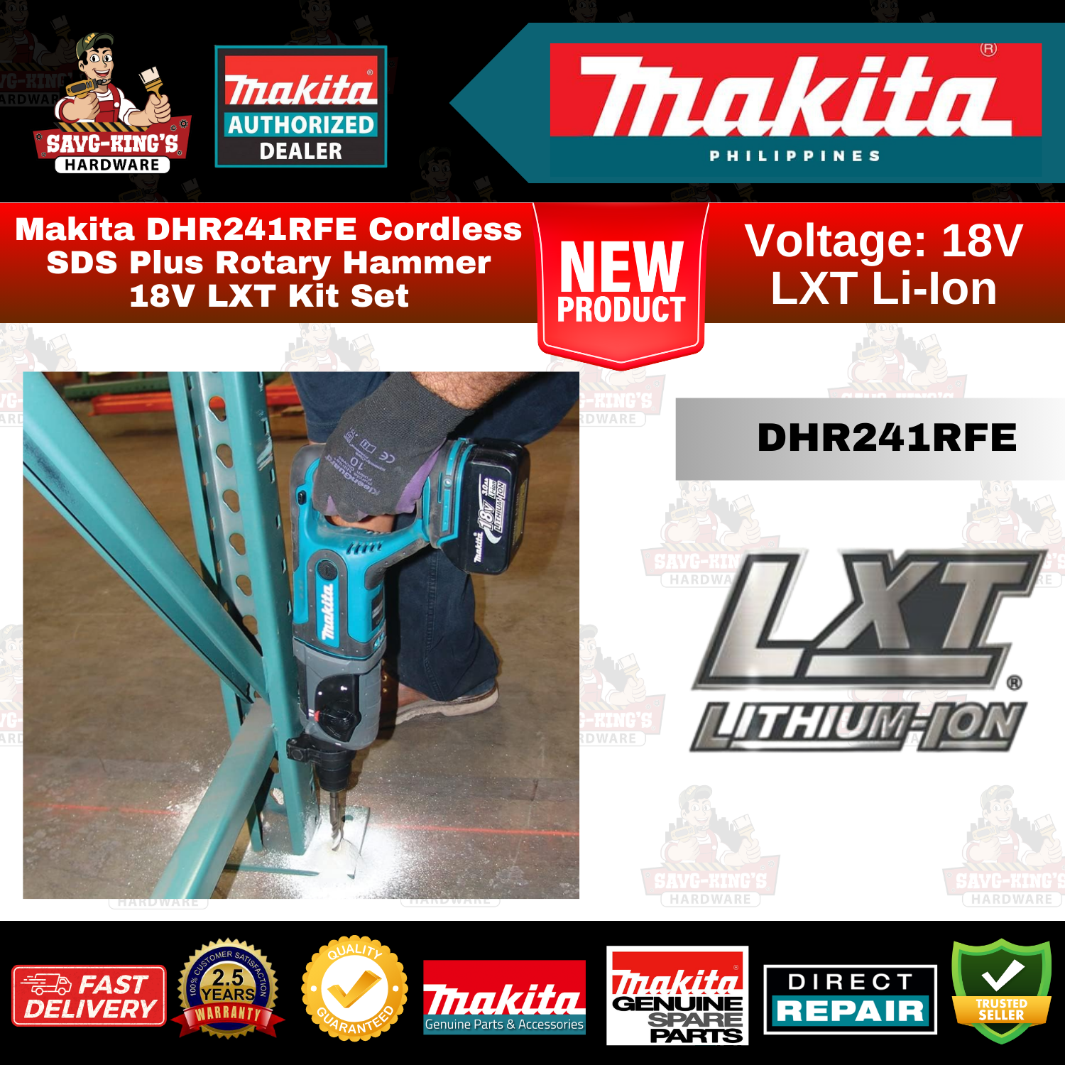 Makita DHR241RFE Cordless SDS Plus Rotary Hammer 18V LXT Kit Set - Image 3