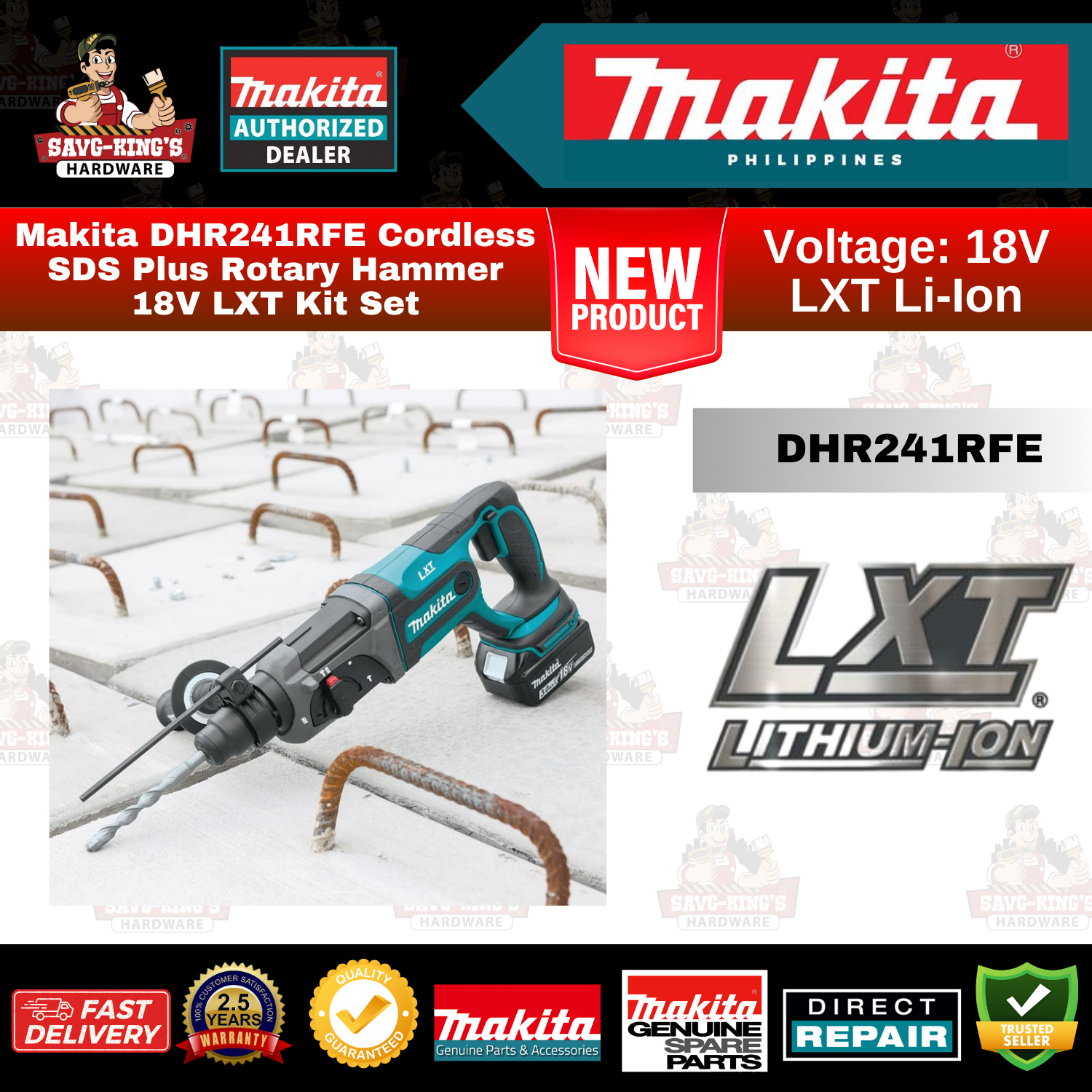Makita DHR241RFE Cordless SDS Plus Rotary Hammer 18V LXT Kit Set - Image 4