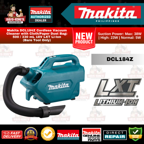 Makita DCL184Z Cordless Vacuum Cleaner with Cloth/Paper Dust Bag: 500 / 330 mL 18V LXT Li-Ion (Bare Tool Only)