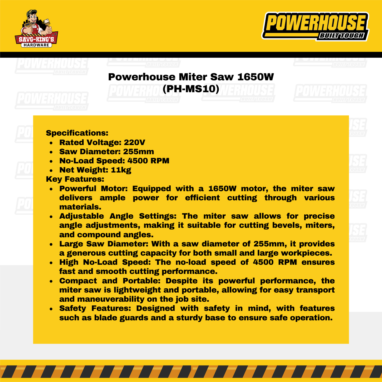 POWERHOUSE MITER SAW 1,650W (PH- MS10) - Image 3