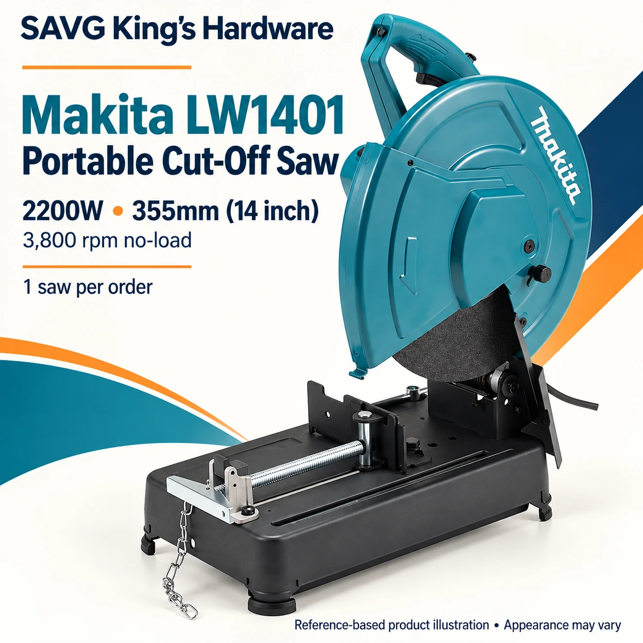 Makita LW1401 Portable Cut-Off Saw 355mm (14″), 2200W — reference-based product illustration