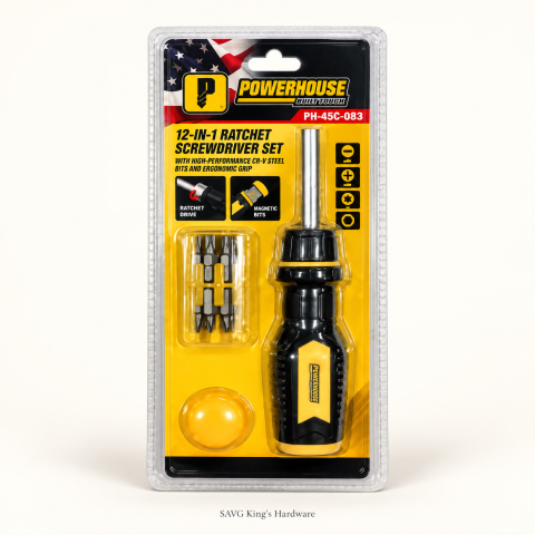 Powerhouse Cushion-Grip 12-in-1 Ratchet Screwdriver Set — reference-based product illustration