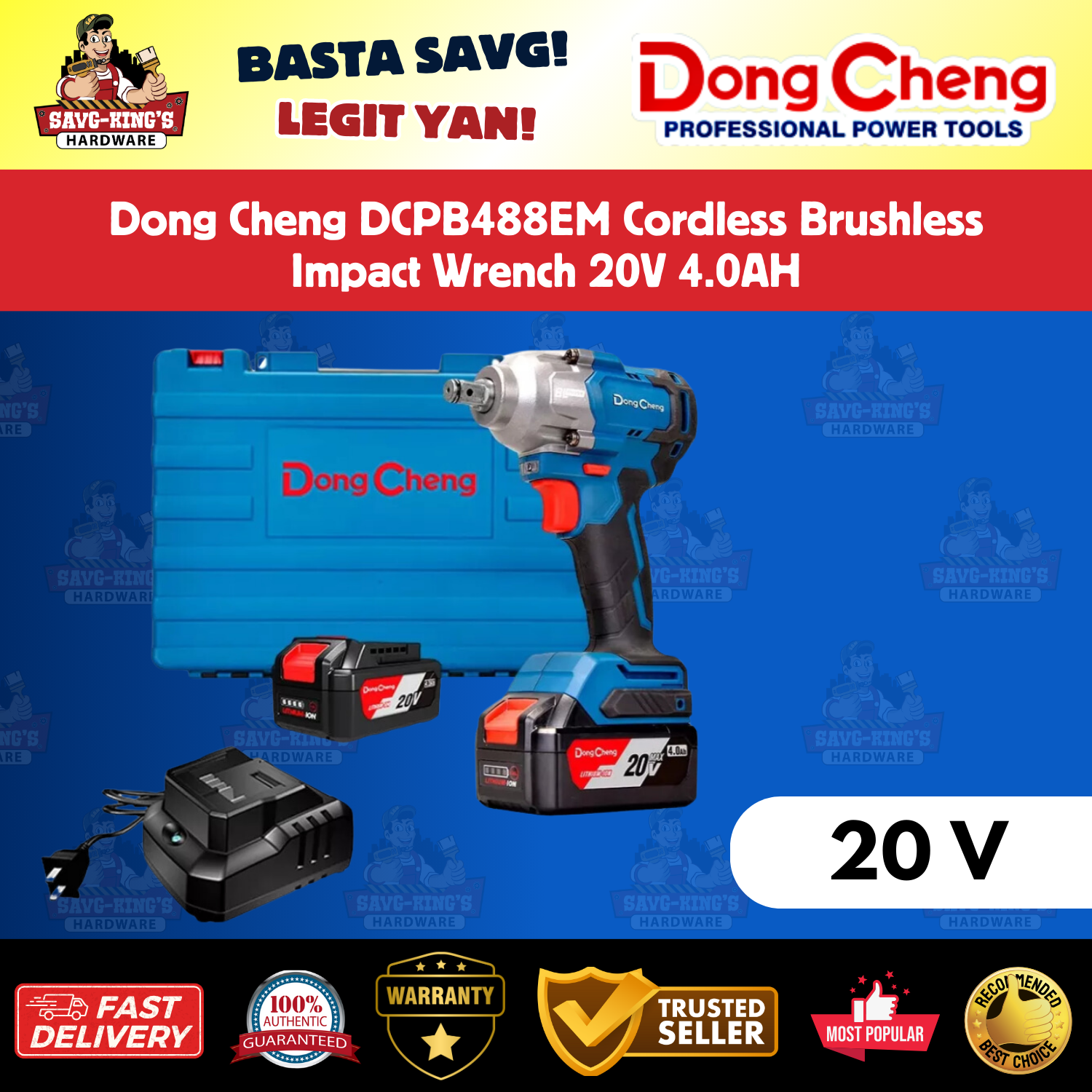 Dong Cheng DCPB488EM Cordless Brushless Impact Wrench 20V 4.0AH - Image 2