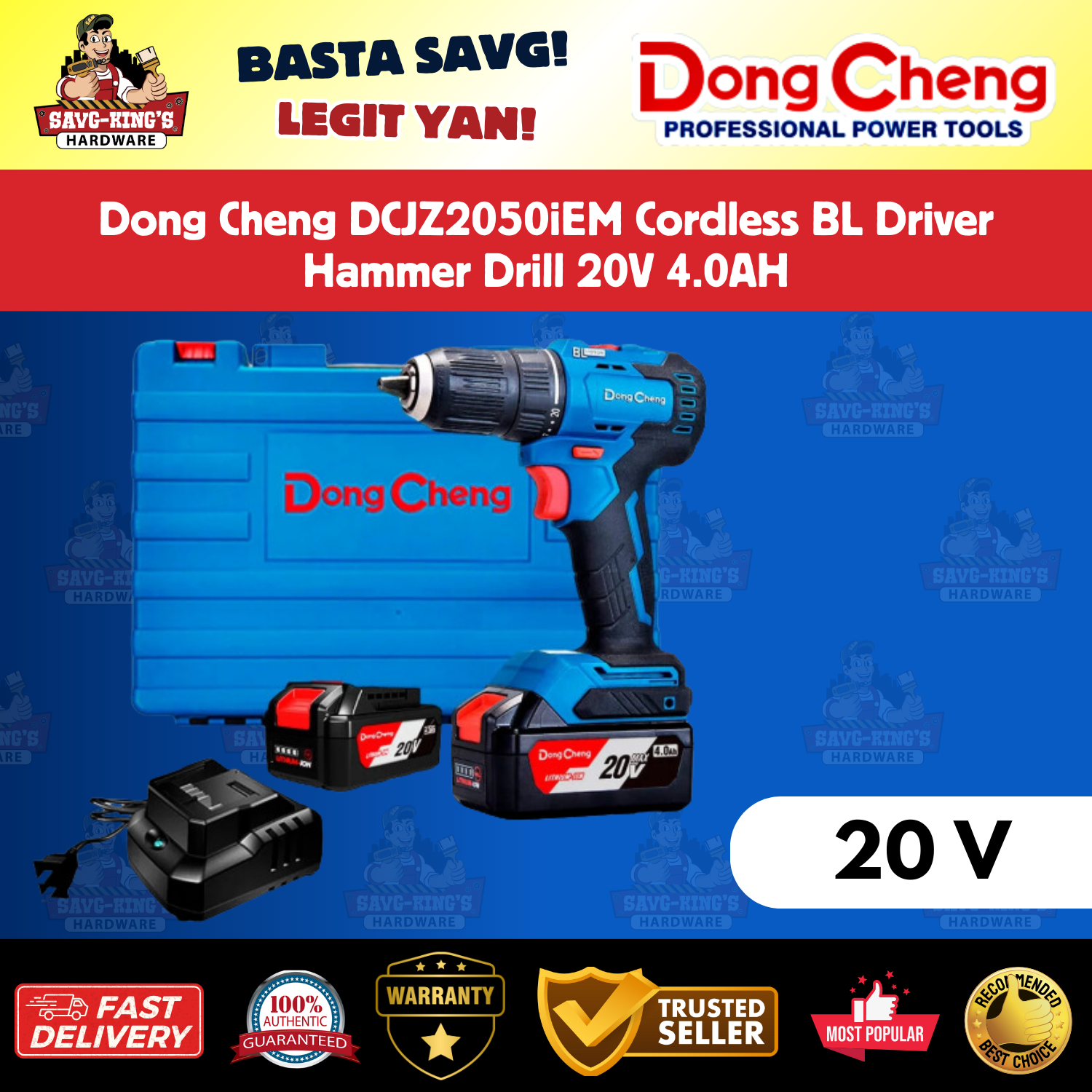 Dong Cheng DCJZ2050iEM Cordless BL Driver Hammer Drill 20V 4.0AH - Image 2