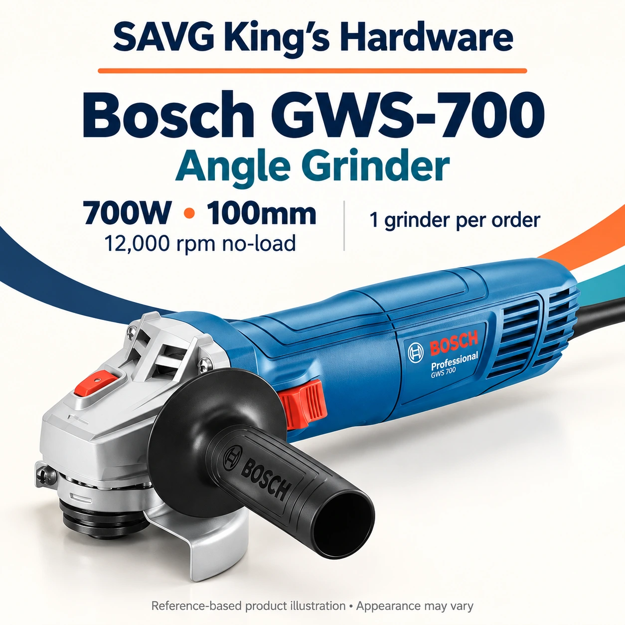 Bosch GWS 700 Angle Grinder 100mm, 700W — reference-based product illustration