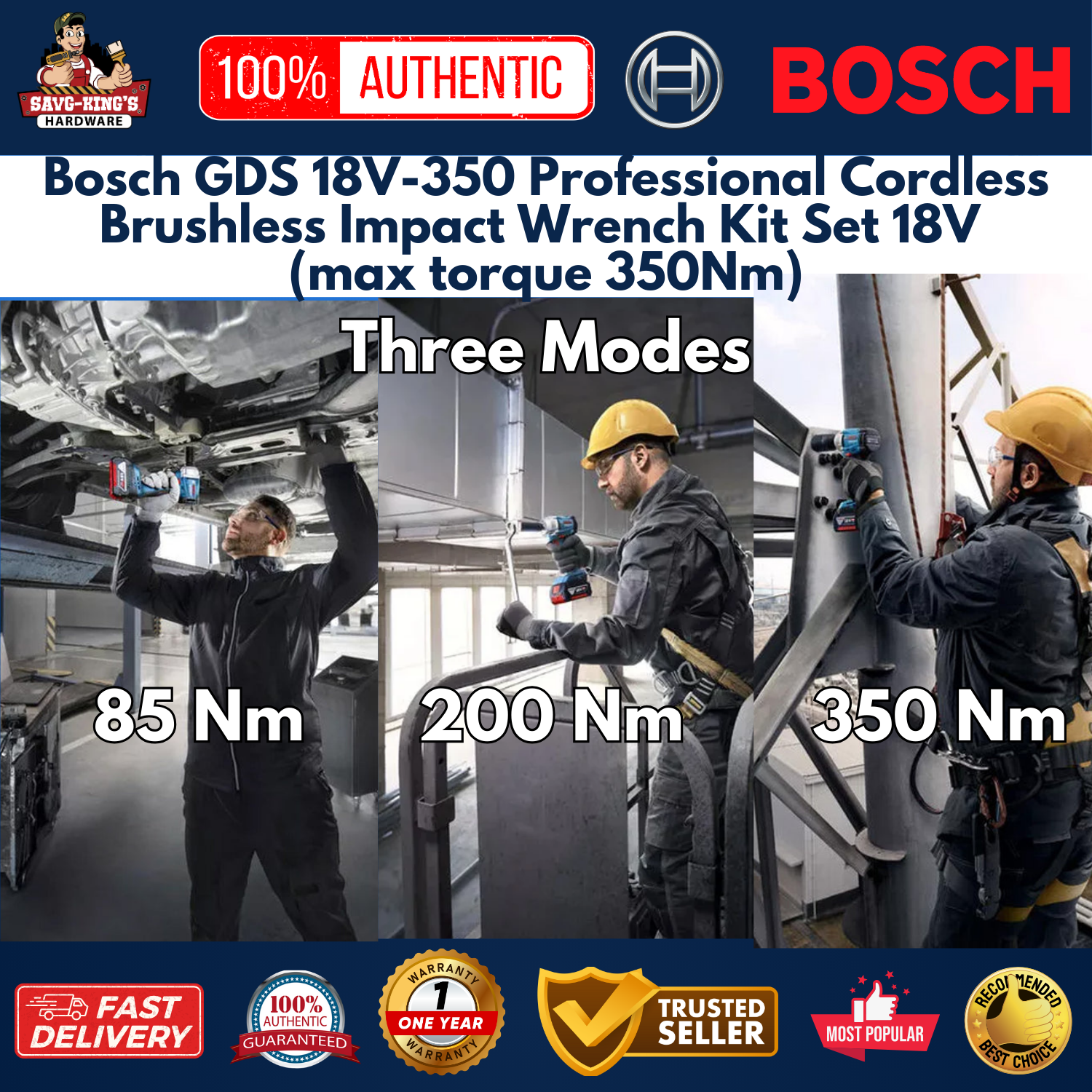 Bosch GDS 18V-350 Professional Cordless Brushless Impact Wrench Kit Set 18V