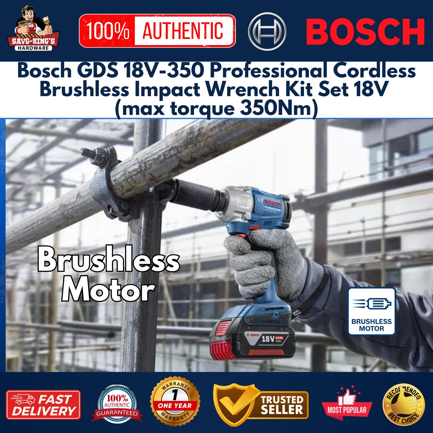 Bosch GDS 18V-350 Professional Cordless Brushless Impact Wrench Kit Set 18V