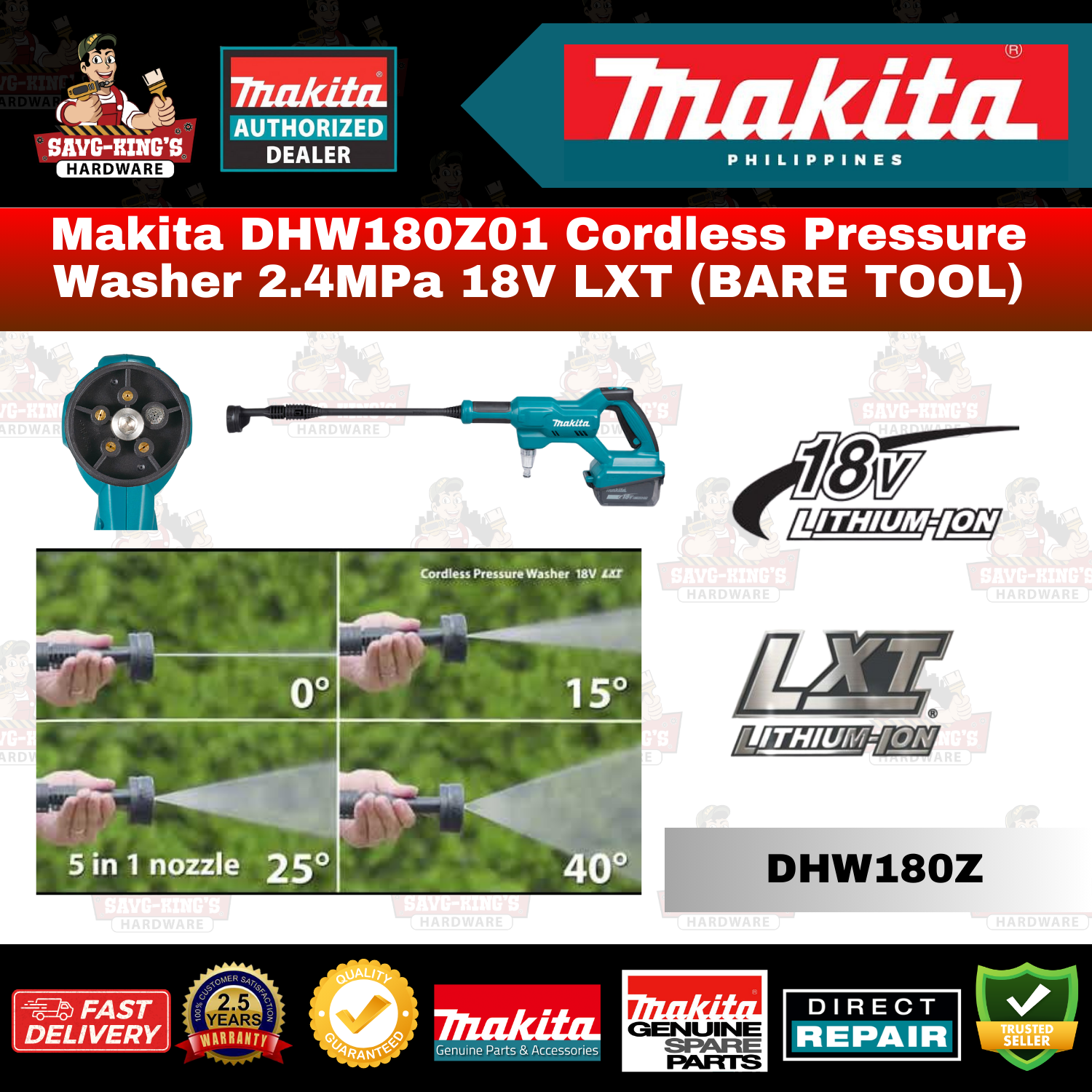 Makita DHW180Z01 Cordless 2.4 MPa Pressure Washer LXT 18v (Bare)
