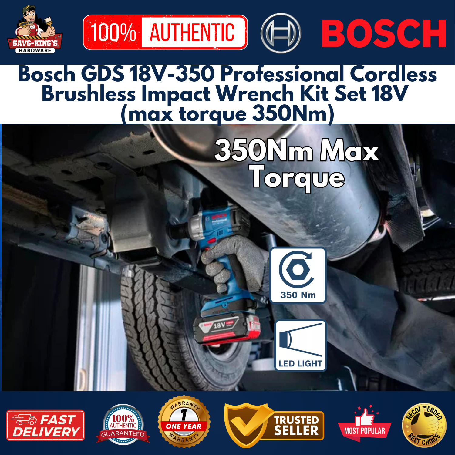 Bosch GDS 18V-350 Professional Cordless Brushless Impact Wrench Kit Set 18V
