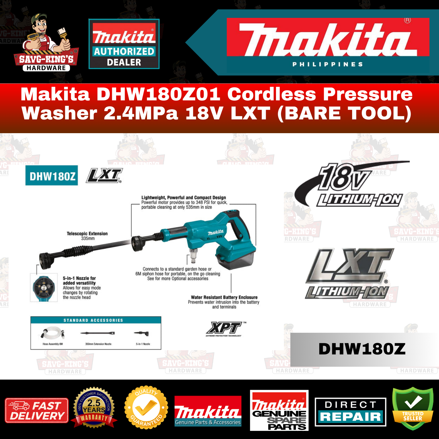 Makita DHW180Z01 Cordless 2.4 MPa Pressure Washer LXT 18v (Bare)