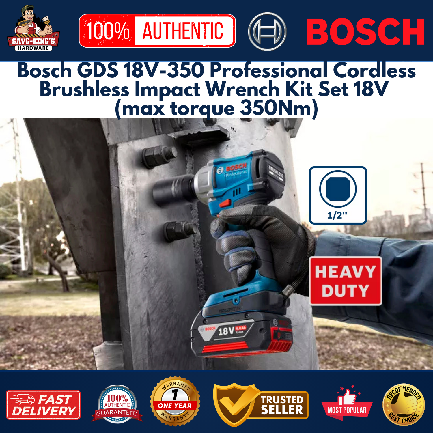 Bosch GDS 18V-350 Professional Cordless Brushless Impact Wrench Kit Set 18V