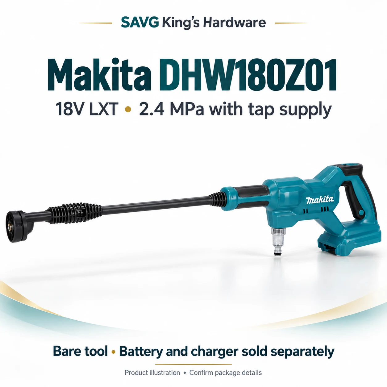 Makita DHW180Z01 bare-tool washer — battery and charger sold separately — original illustration