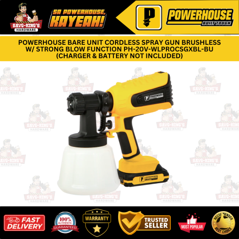 POWERHOUSE BARE UNIT CORDLESS SPRAY GUN BRUSHLESS W/ STRONG BLOW FUNCTION PH-20V-WLPROCSGXBL-BU (CHARGER & BATTERY NOT INCLUDED)