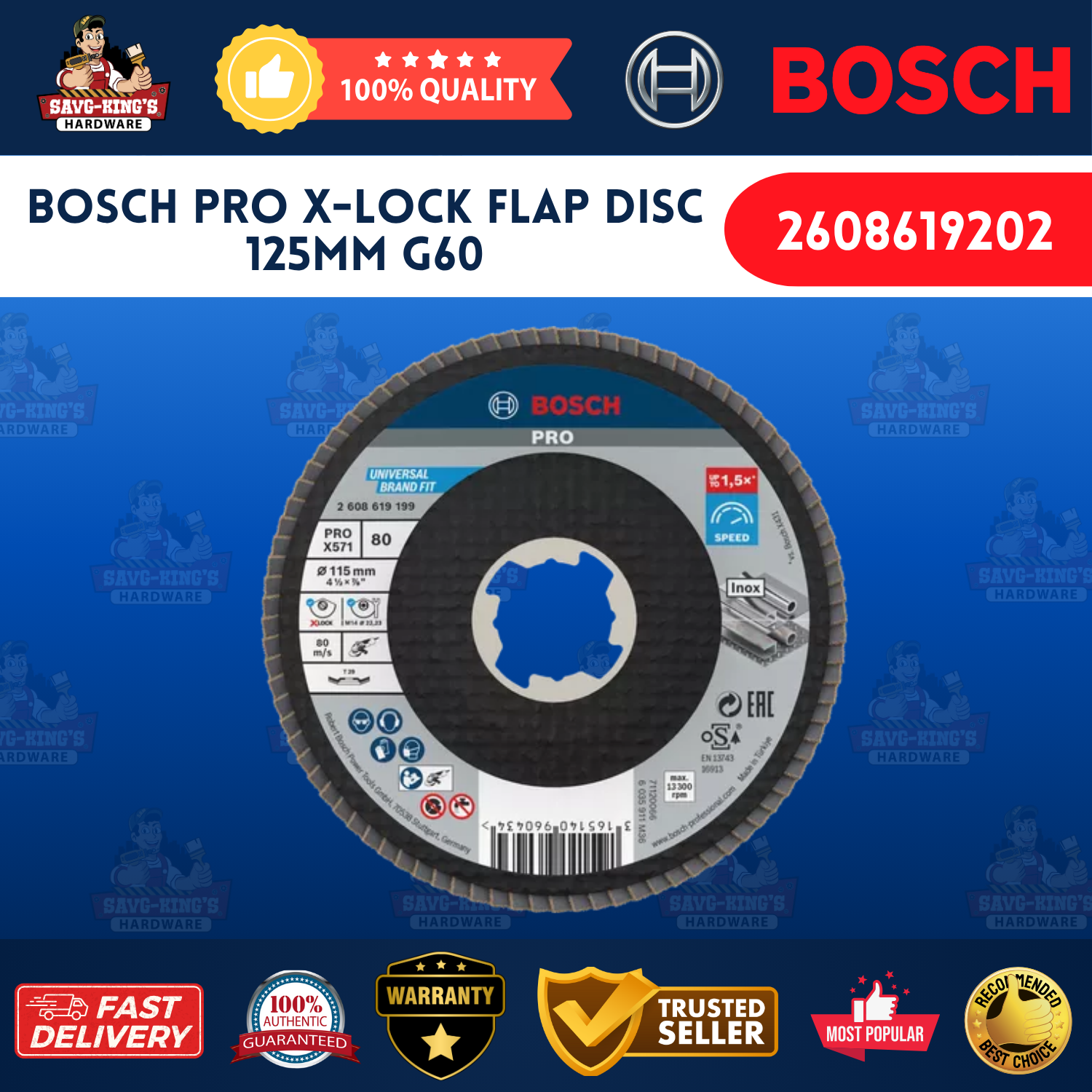 BOSCH PRO X-LOCK Flap Disc 125mm G60 (2608619202) - Image 2