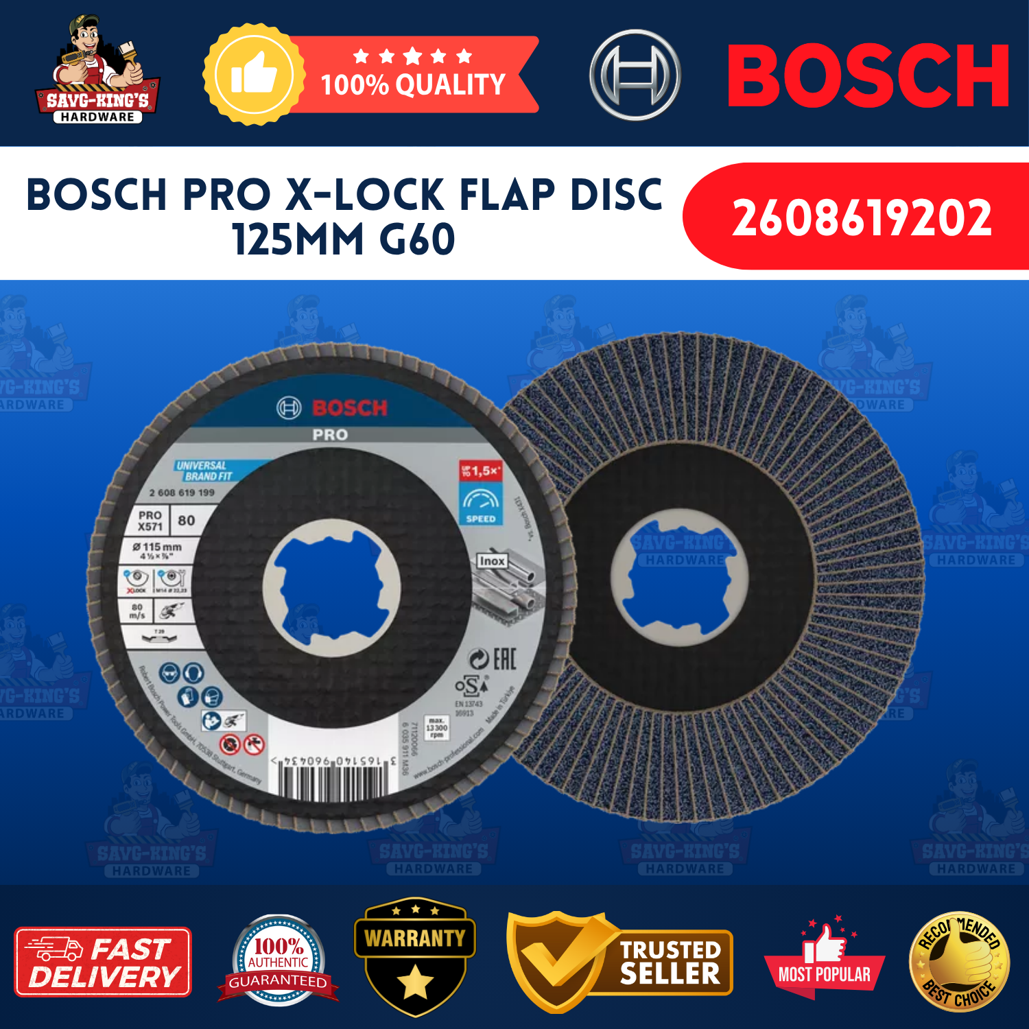 BOSCH PRO X-LOCK Flap Disc 125mm G60 (2608619202)