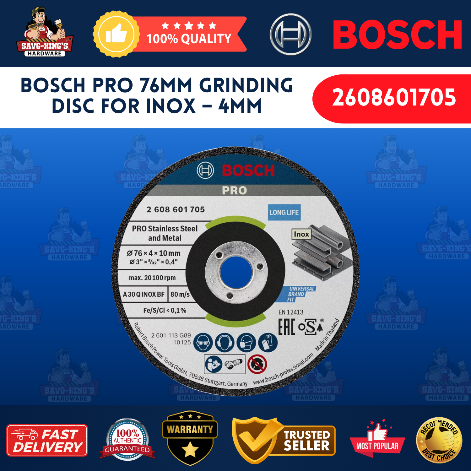 BOSCH PRO 76MM GRINDING DISC FOR INOX – 4MM (2608601705)
