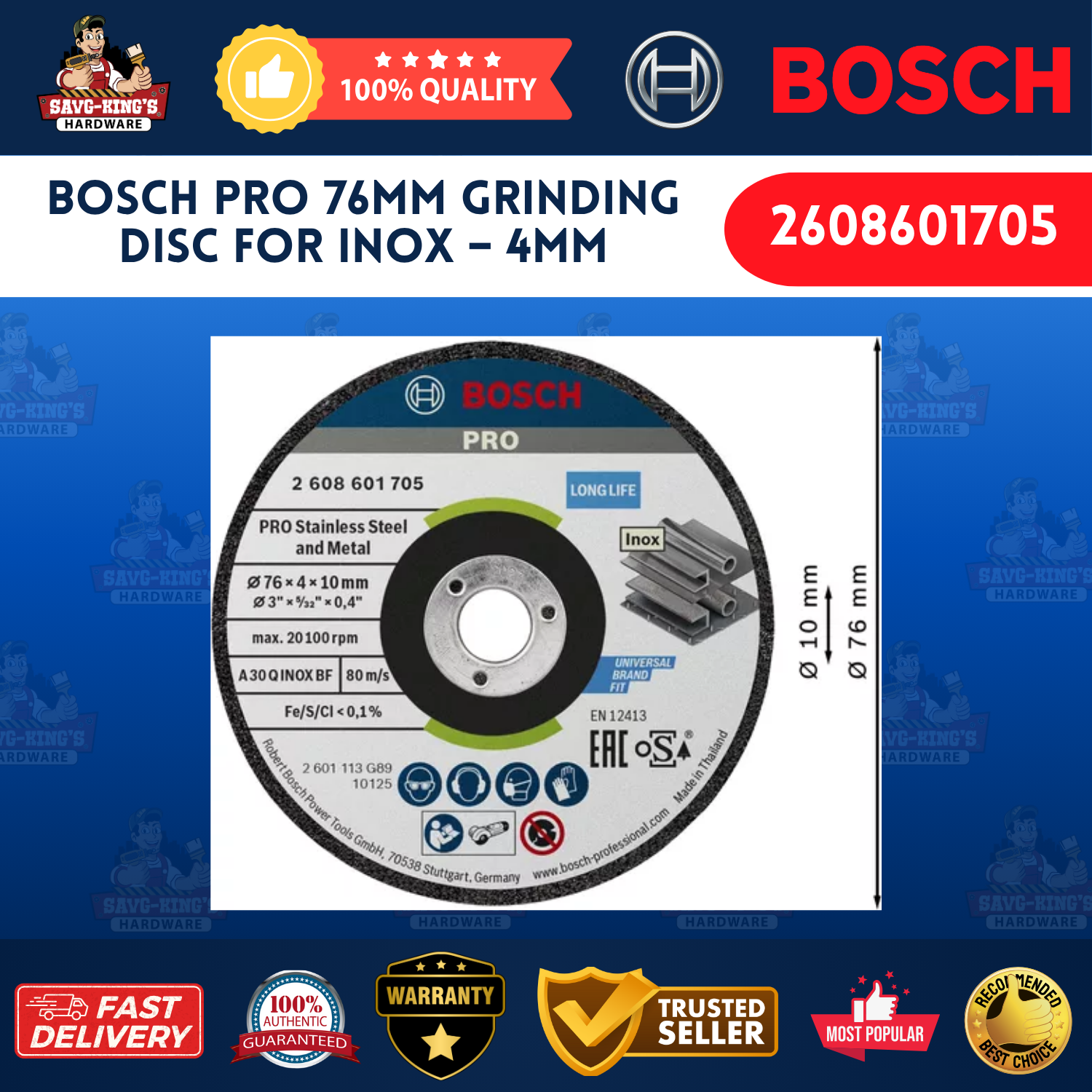 BOSCH PRO 76MM GRINDING DISC FOR INOX – 4MM (2608601705) - Image 3