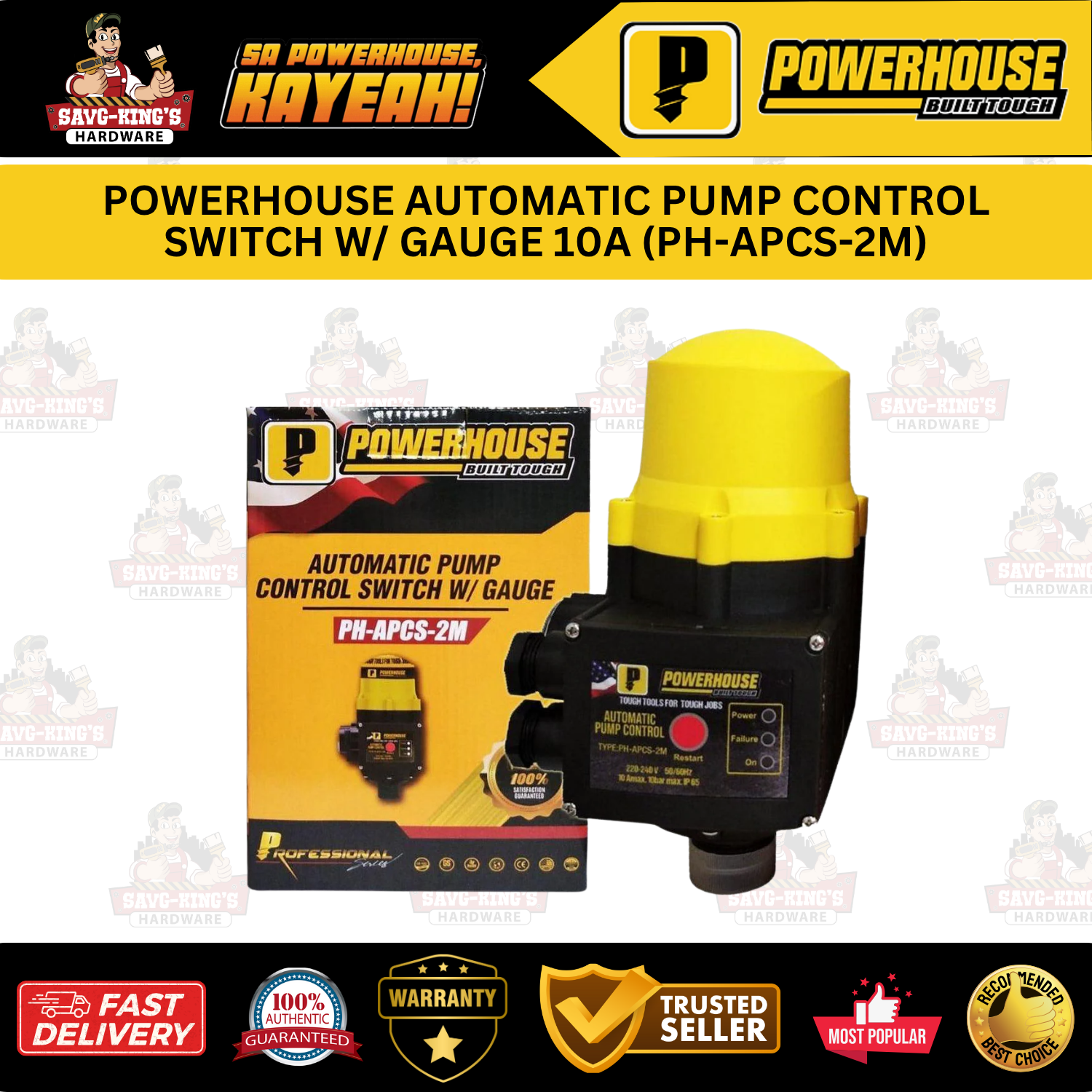 POWERHOUSE AUTOMATIC PUMP CONTROL SWITCH W/ GAUGE 10A (PH-APCS-2M) SAVG ...