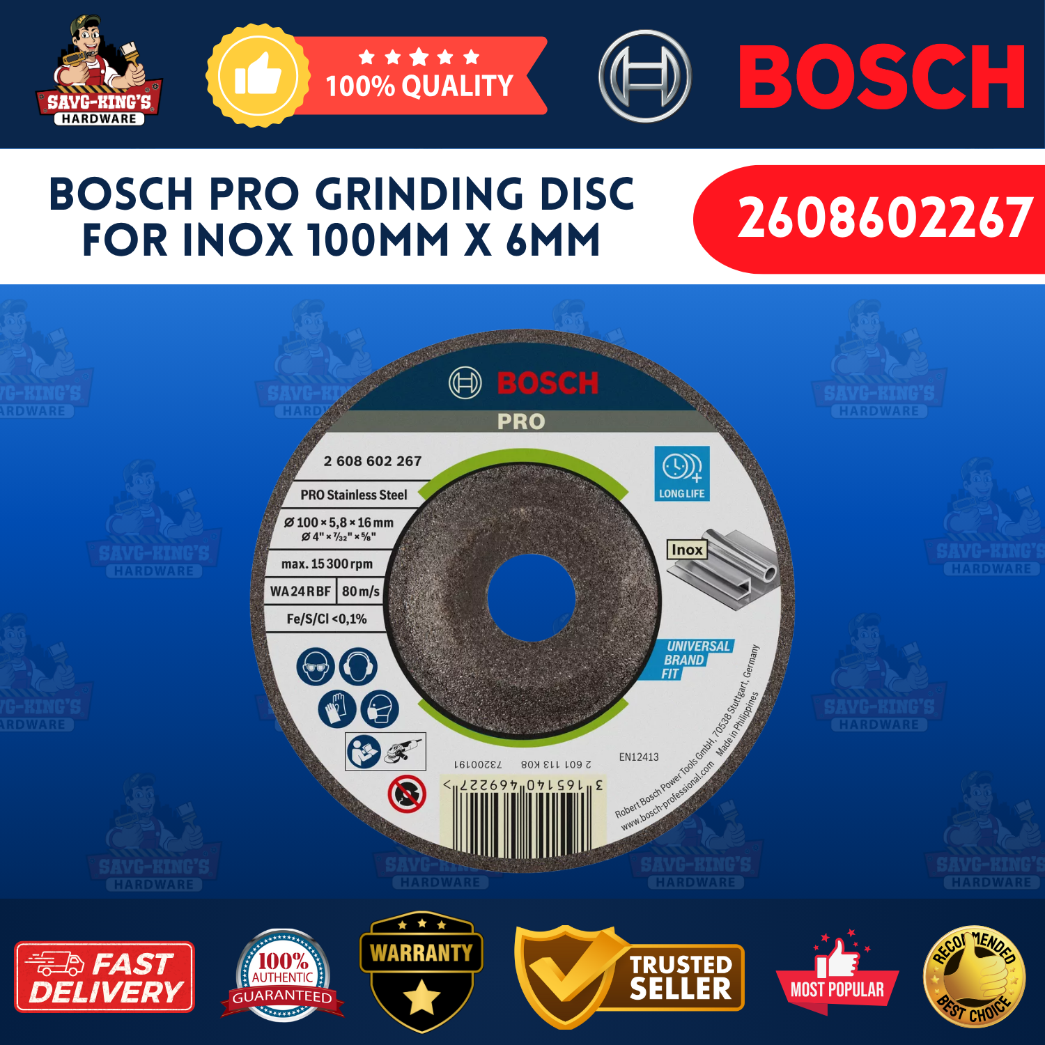 Bosch PRO Grinding Disc for INOX 100MM x 6MM (2608602267)
