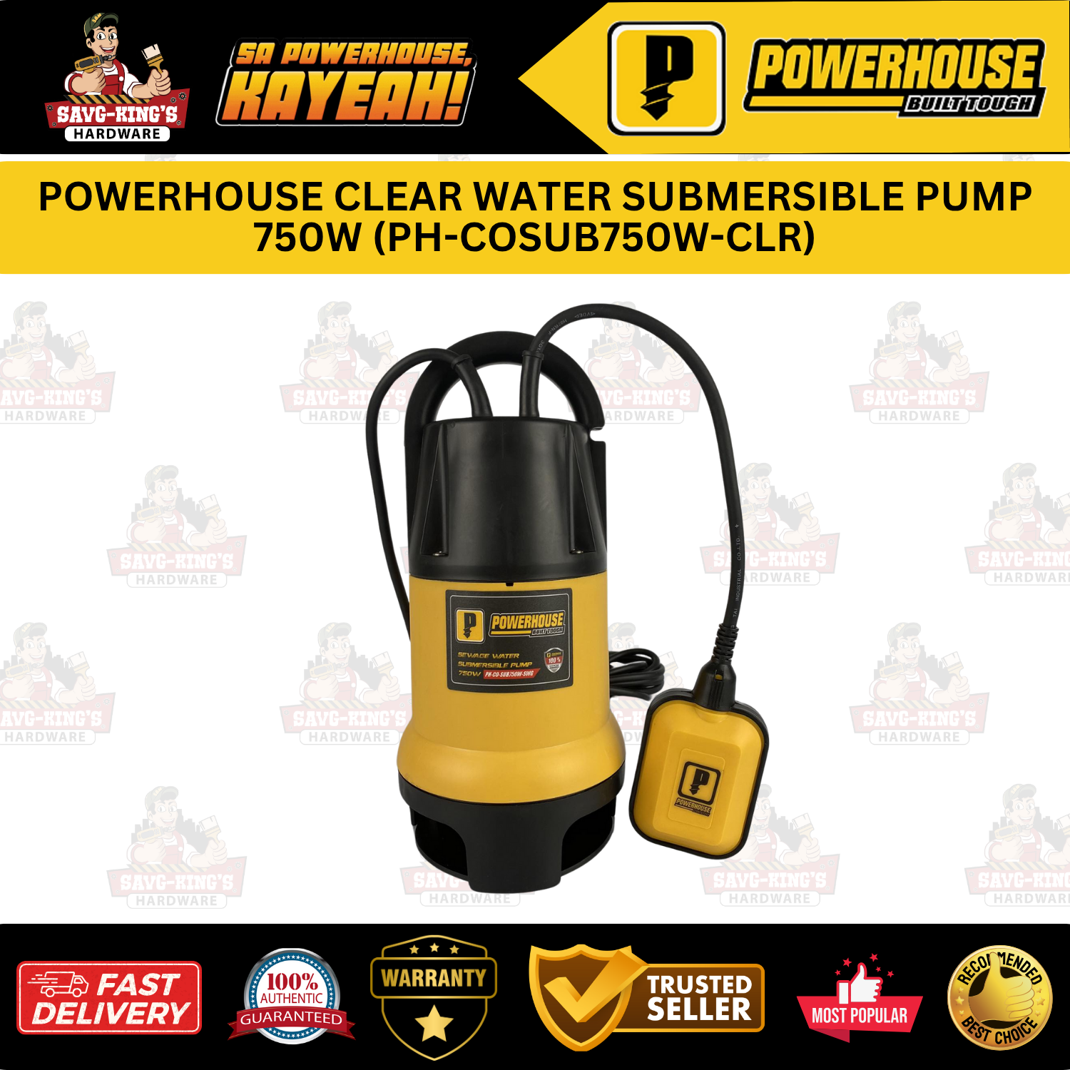 POWERHOUSE CLEAR WATER SUBMERSIBLE PUMP 750W (PH-COSUB750W-CLR)