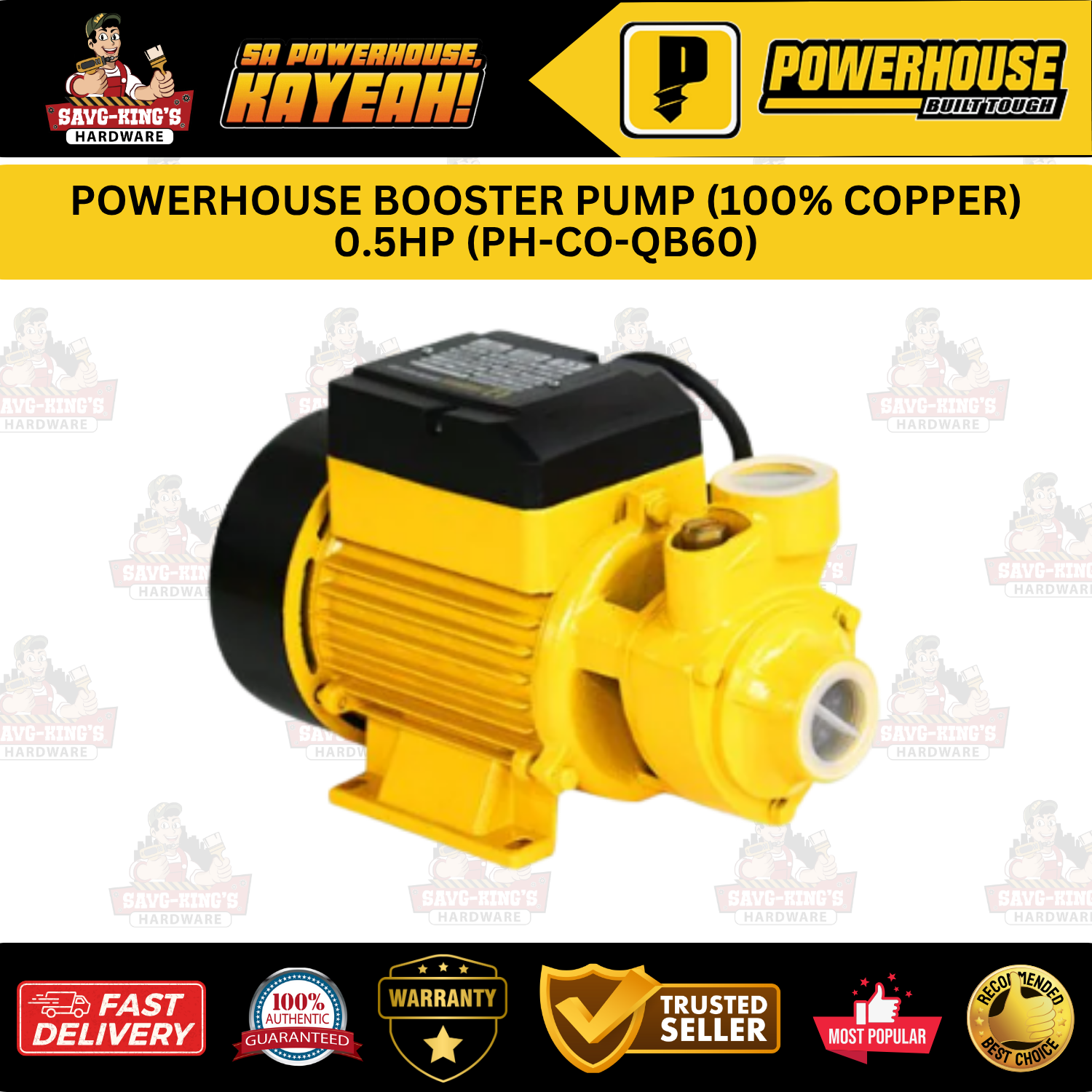 POWERHOUSE BOOSTER PUMP (100% COPPER) 0.5HP (PH-CO-QB60)