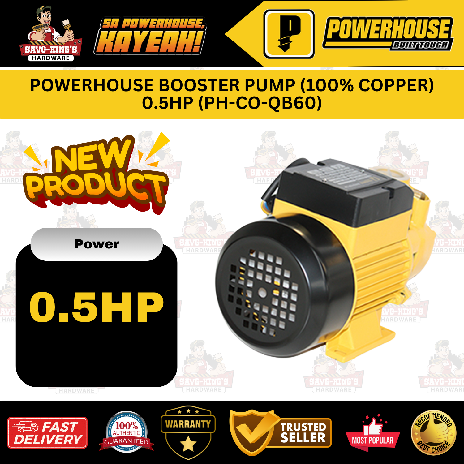 POWERHOUSE BOOSTER PUMP (100% COPPER) 0.5HP (PH-CO-QB60) - Image 2
