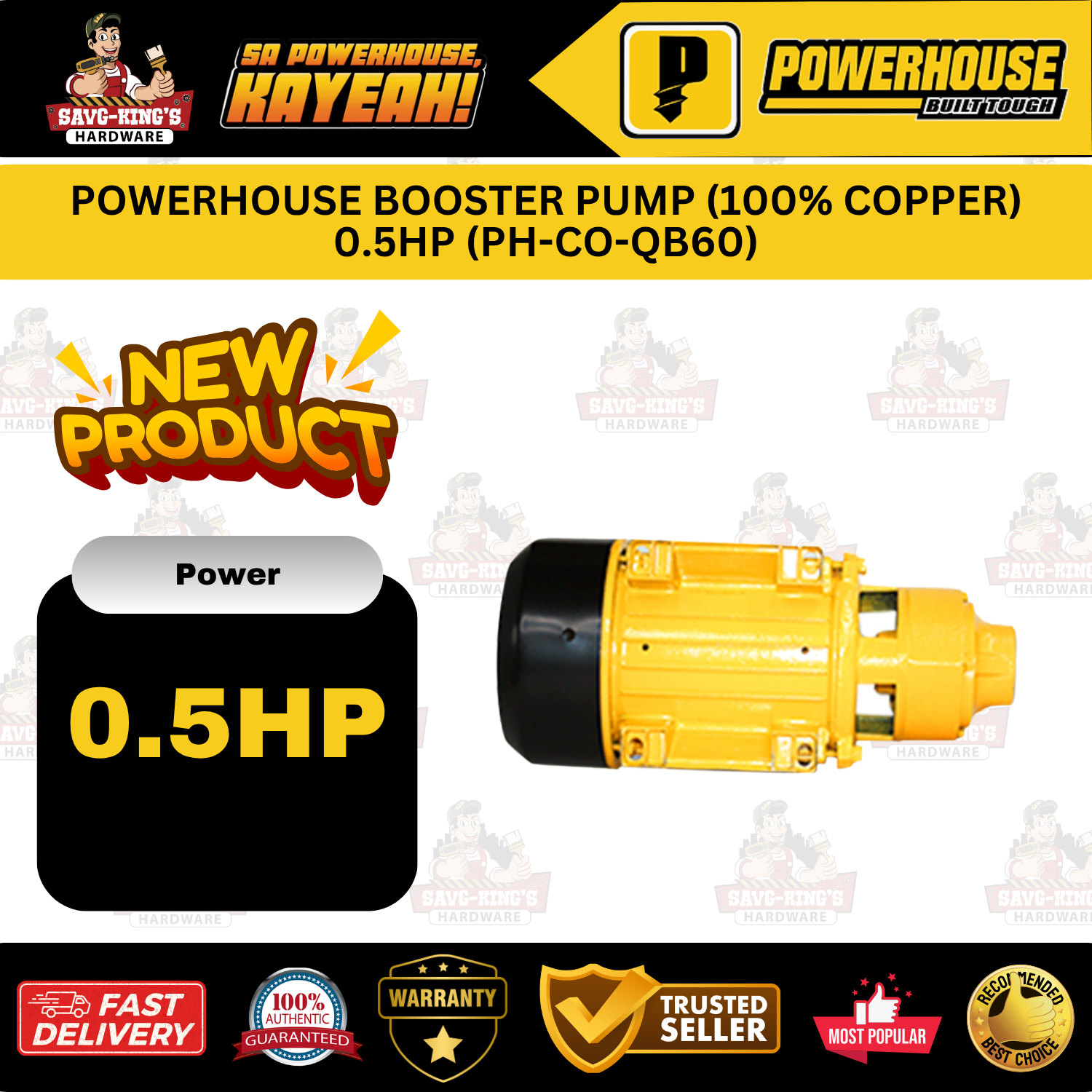 POWERHOUSE BOOSTER PUMP (100% COPPER) 0.5HP (PH-CO-QB60) - Image 5