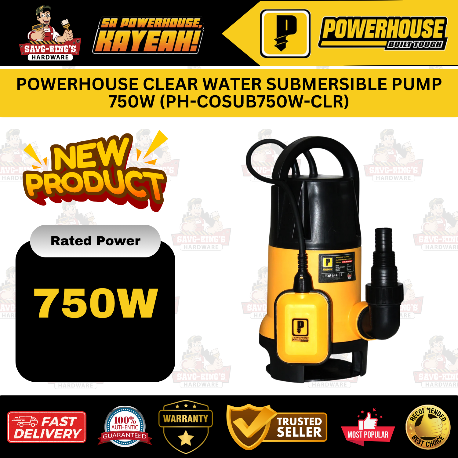 POWERHOUSE CLEAR WATER SUBMERSIBLE PUMP 750W (PH-COSUB750W-CLR) - Image 3