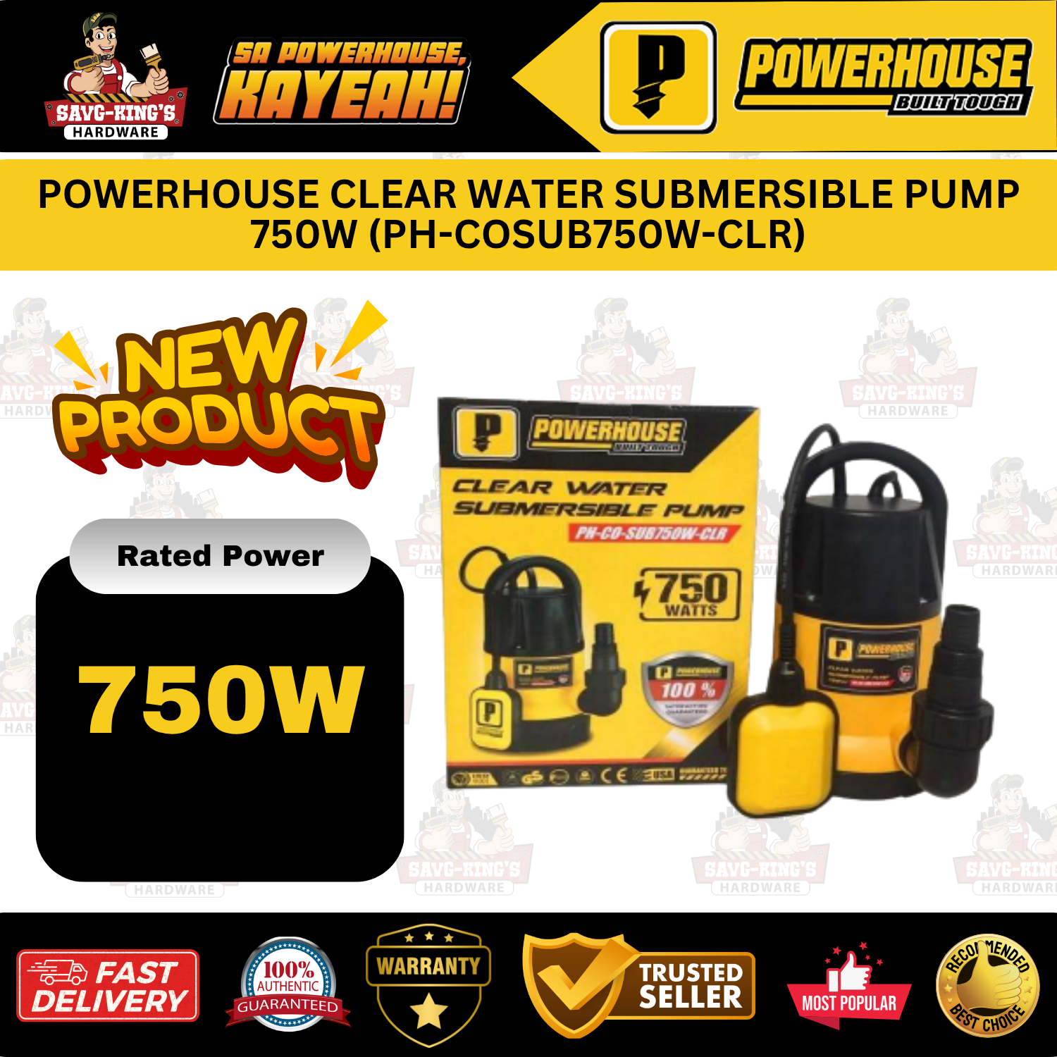 POWERHOUSE CLEAR WATER SUBMERSIBLE PUMP 750W (PH-COSUB750W-CLR) - Image 4