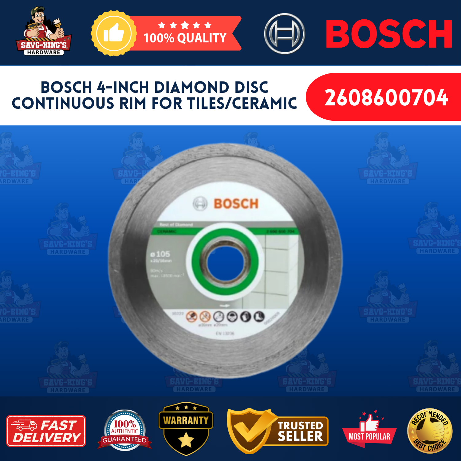Bosch 4-inch Diamond Disc Continuous Rim for Tiles/Ceramic (2608600704)