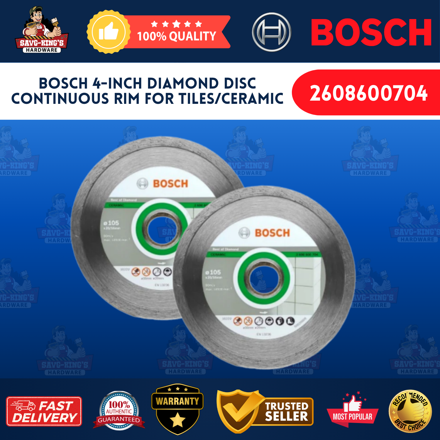 Bosch 4-inch Diamond Disc Continuous Rim for Tiles/Ceramic (2608600704) - Image 2