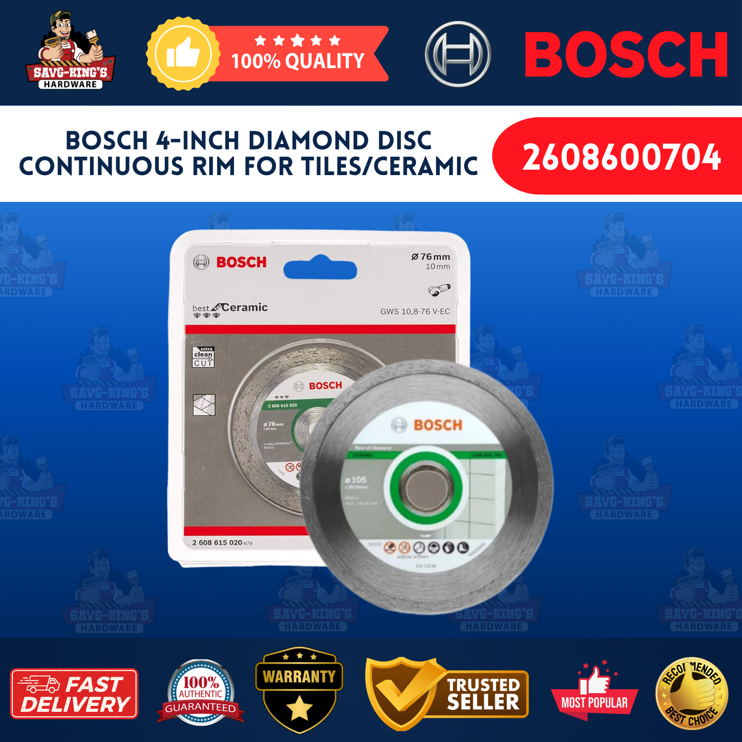 Bosch 4-inch Diamond Disc Continuous Rim for Tiles/Ceramic (2608600704) - Image 3