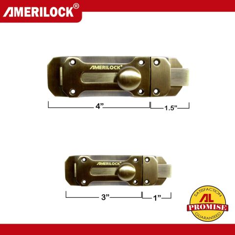 Amerilock 4-inch luxury barrel bolt antique brass family reference