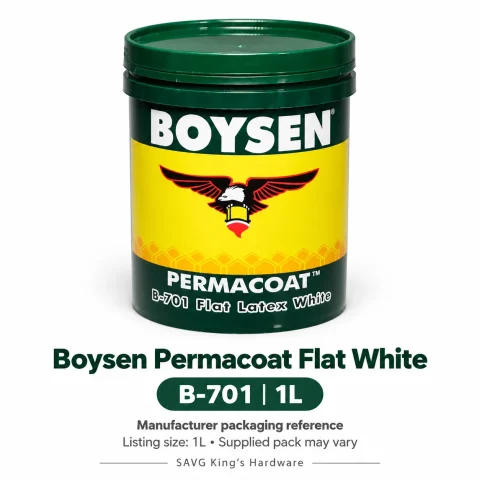 Boysen Permacoat Flat Latex B-701 White manufacturer label reference; listing is 1L, photo is not a verified 1L pack