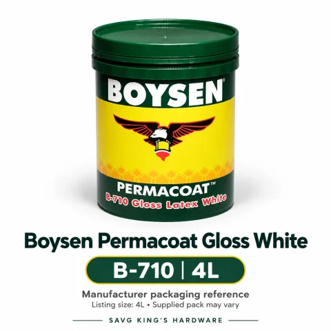 Boysen Permacoat Gloss Latex B-710 White label reference; listing size 4L, supplied pack may vary