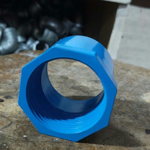 Blue PVC female threaded adapter actual product – representative shape, size may vary