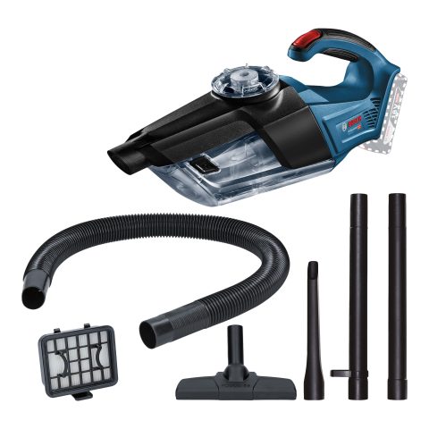 Bosch Professional GAS 18V-1 cordless handheld vacuum cleaner; accessories shown for model reference only