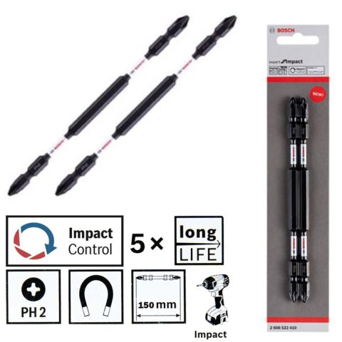 Bosch PRO impact double-ended PH2 screwdriver bit 150mm, part 2608522410, two-piece pack