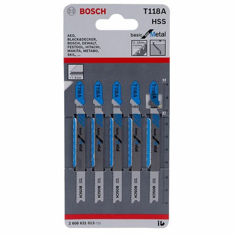 Bosch T 118 A 5-piece Basic for Metal HSS jigsaw blades part 2608631013