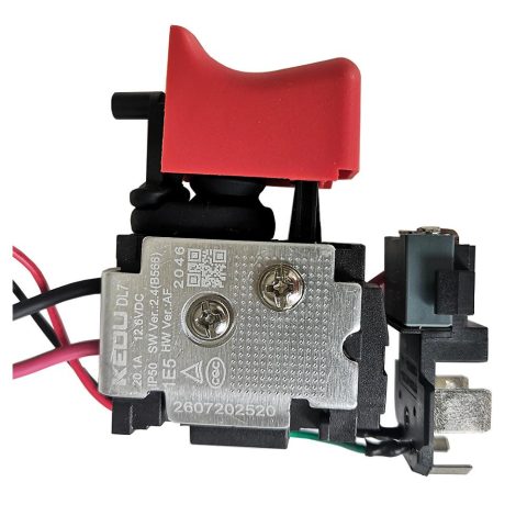 Bosch cordless drill replacement switch assembly with 2607202520 engraved on metal plate and red trigger