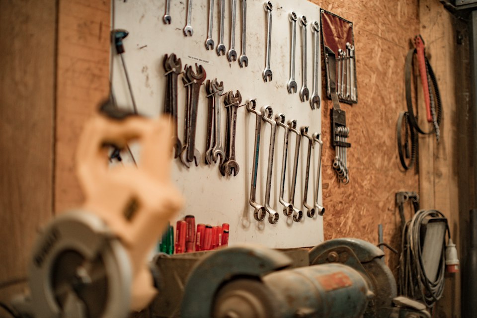 Tools arranged for workshop maintenance