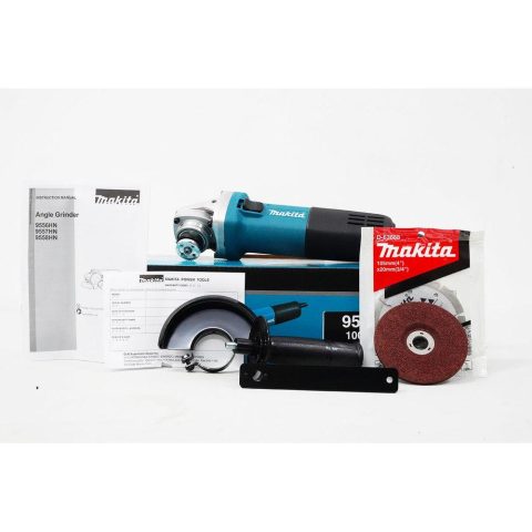 Makita 9556HN 840W 100mm angle grinder set with D-63688 disc, guard and side handle