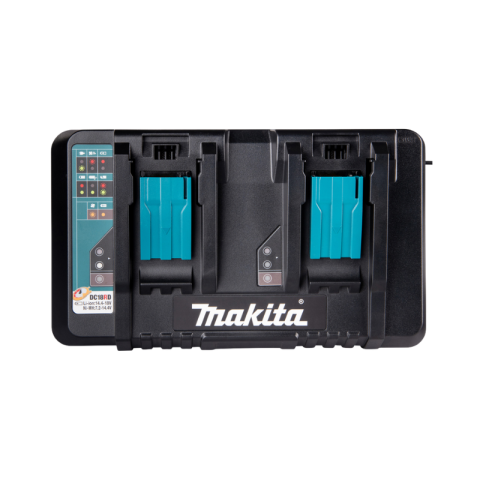 Makita DC18RD 18V LXT dual port fast battery charger showing the two charging bays
