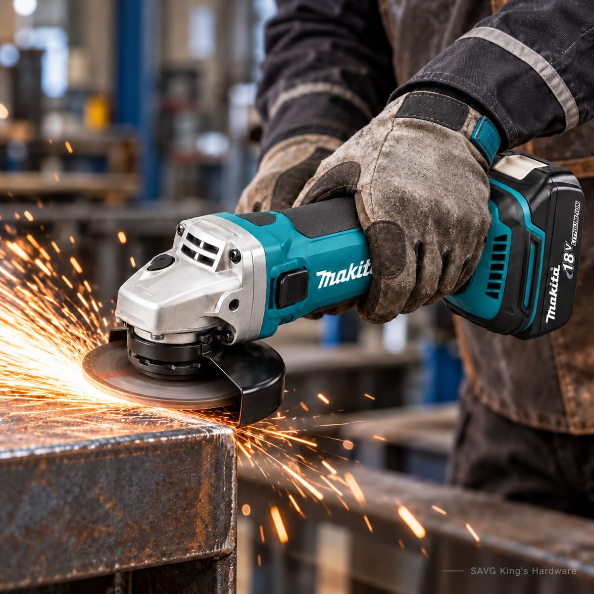 Makita DGA402RF cordless angle grinder in workshop demonstration